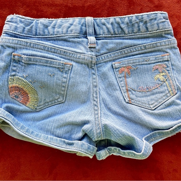VINTAGE Y2K Tropical Embroidered OLD NAVY Girl’s Denim SHORTS Medium - Picture 11 of 12